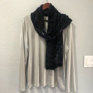 Chico's silver top with holiday scarf